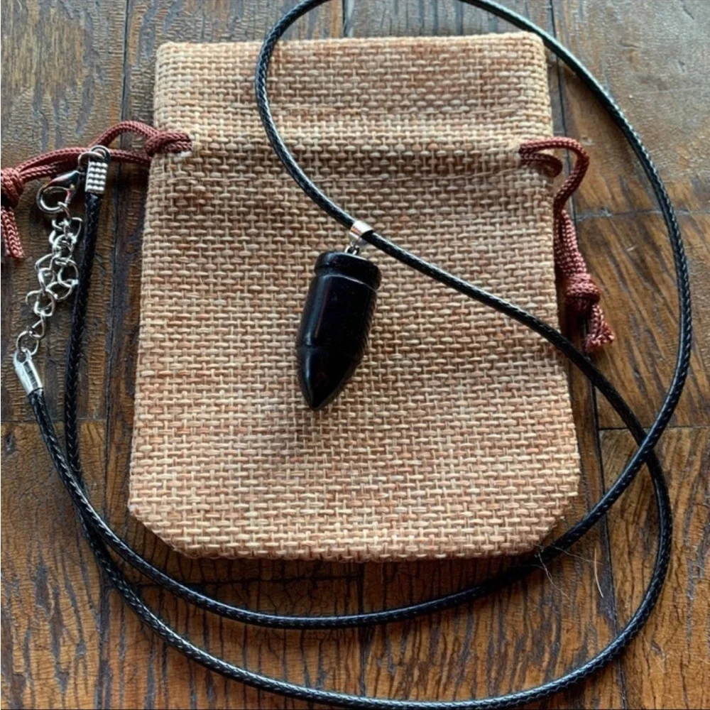 Crystal Bullet Pendant Mens Crystal Necklace Obsidian Necklace Boyfriend Gift